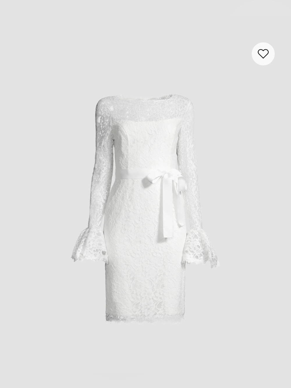 Elegant White Lace Long-Sleeve Dress with Ribbon Waist